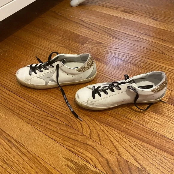 Golden Goose Women's white leather Super-Star with glittery heel tab Size 41 - Picture 10 of 15